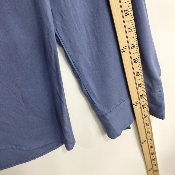 Soft Surroundings Blouse Women's Large No Size Tag Blue Front Zip Top Roll Tab - Picture 8 of 11